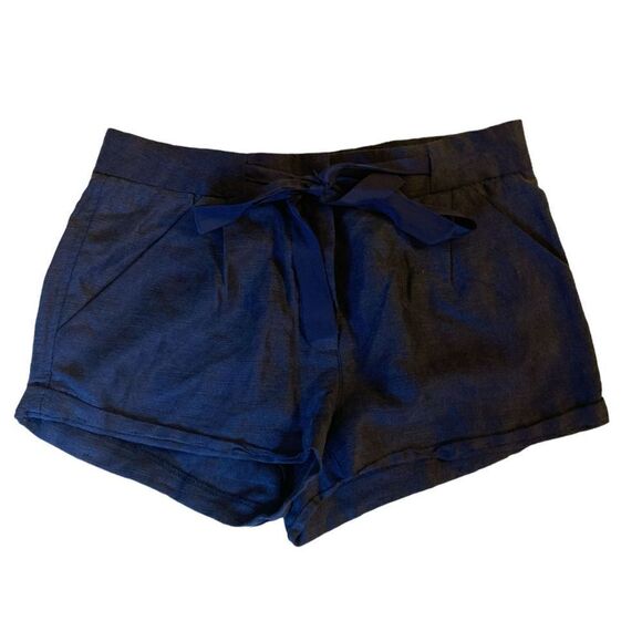 Wilfred Pants - Aritzia Wilfred linen blend navy blue button tie pleated shorts Sz 00 XS